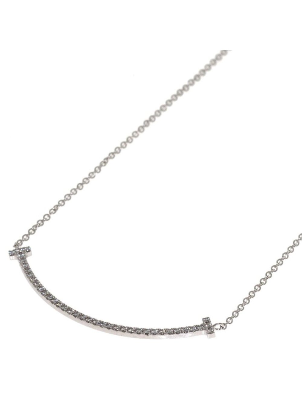 Tiffany & Co T Smile Small Diamond Necklace 18k White Gold
